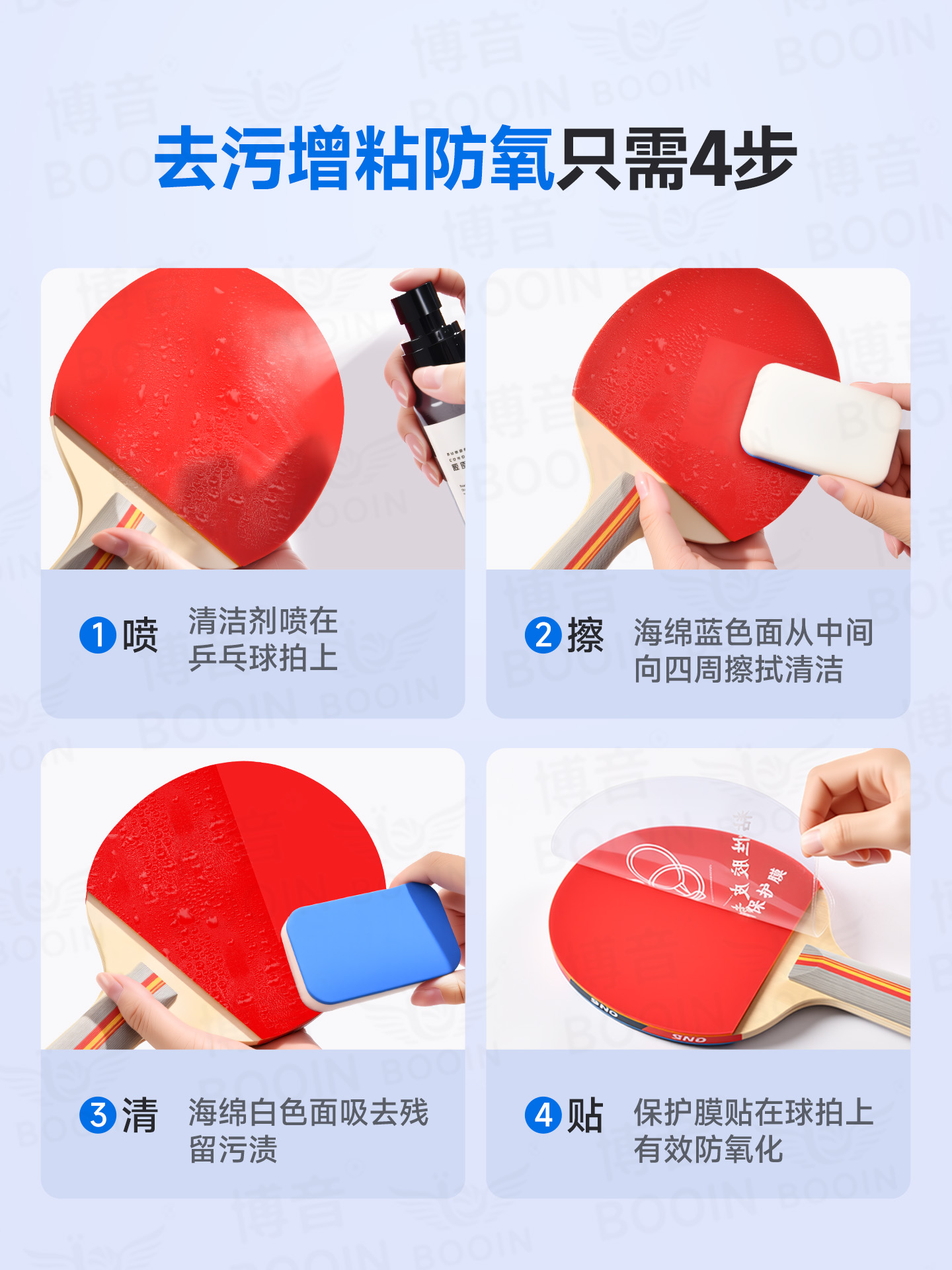 Table Tennis Racket Tackifier Cleaning Cover Rubber Cleaning Protective Film Maintenance Set Sponge Wipe Edge Protector Cat