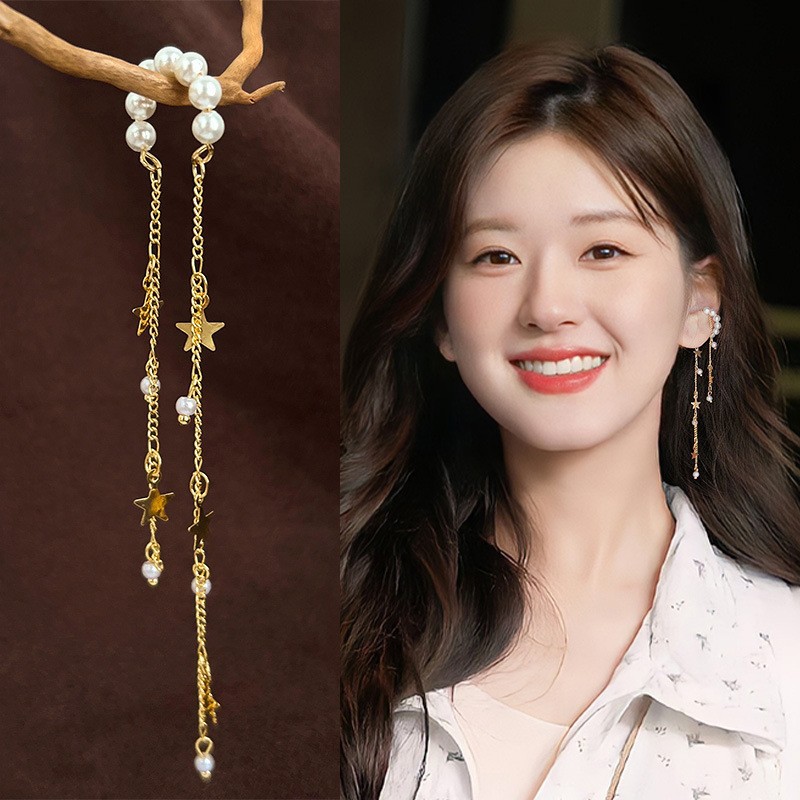 Серьги-клипсы с кисточками Pearl Star для женщин, модные и стильные, длинные, простые и изысканные, универсальные