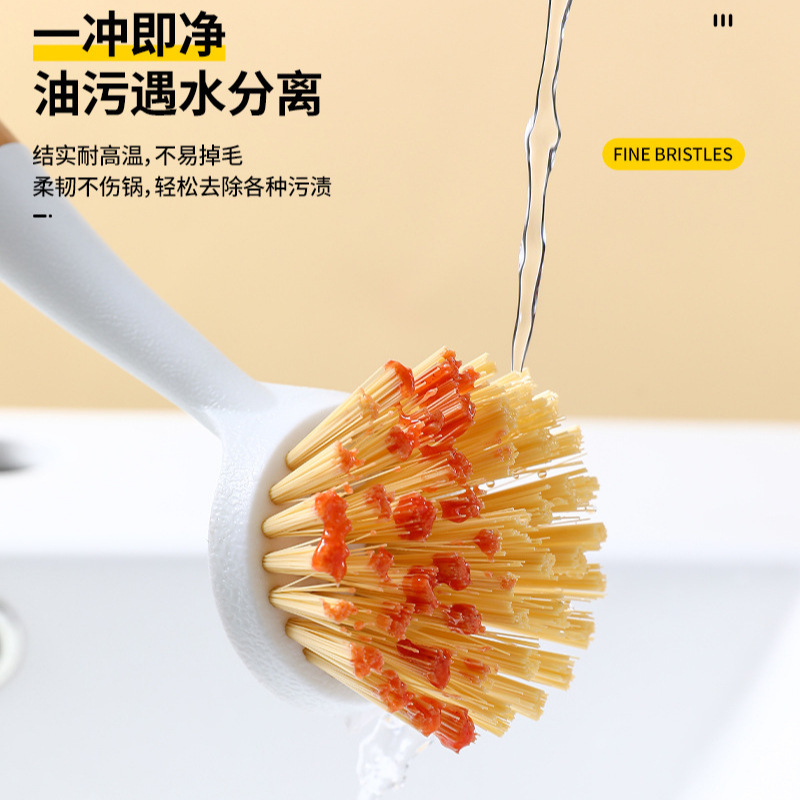 Special Sale - Household Long-Handled Pot Brush, Magic Kitchen Plastic Stove Cleaning Brush, Wooden Handle Dishwashing Brush