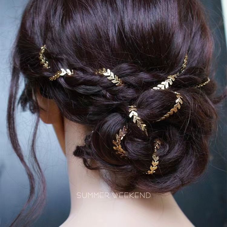 French Style Retro Golden Wheat Ear Hair Chain Women's Summer Super Fairy Bride Headdress All-match Disc Hair Accessories Pontail Hairpin Hairpin