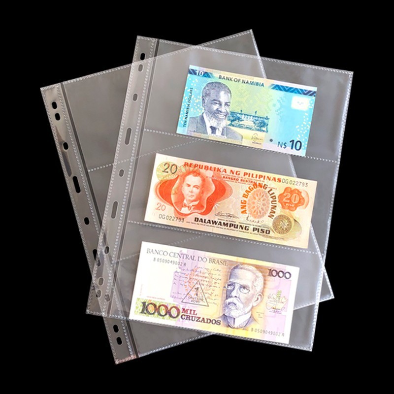 Mingtai Nine-Hole Loose-Leaf Standard Pp Soft Inner Pages Transparent Double-Sided 3-Line Banknote Commemorative Banknote Collection Album Loose-Leaf