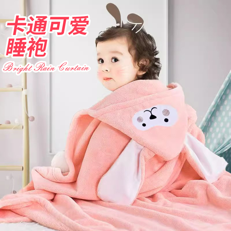 Полотенце для ванной с вышивкой в виде мультяшного персонажа из кораллового флиса, может использоваться как халат, детская шапка, накидка, мягкое абсорбирующее полотенце