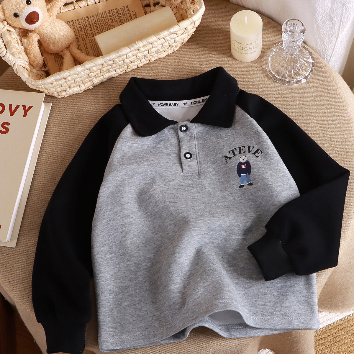 New Polo Shirt Sweatshirt 2025 Spring and Autumn New Children's Turn-Down Collar Long-Sleeve Base Shirt for Older Children Patchwork Shirt