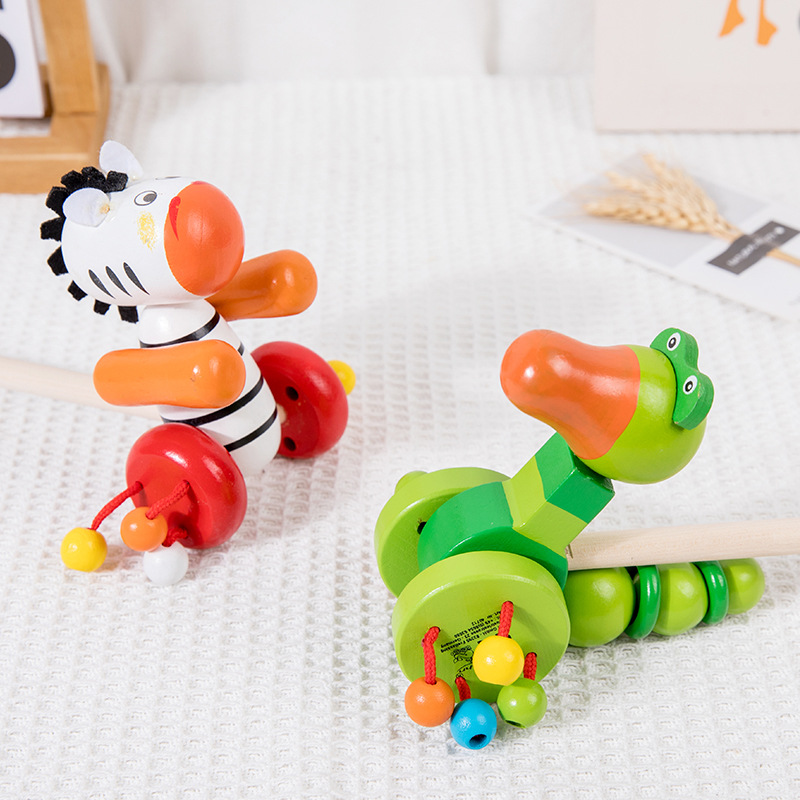 Baby Animal trolley children's educational trolley toy wooden early education baby rattle Walker wholesale