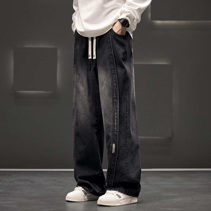 JYF-A501 fleece-lined M-8XL jeans American street retro elastic waist Denim men's fashion brand loose