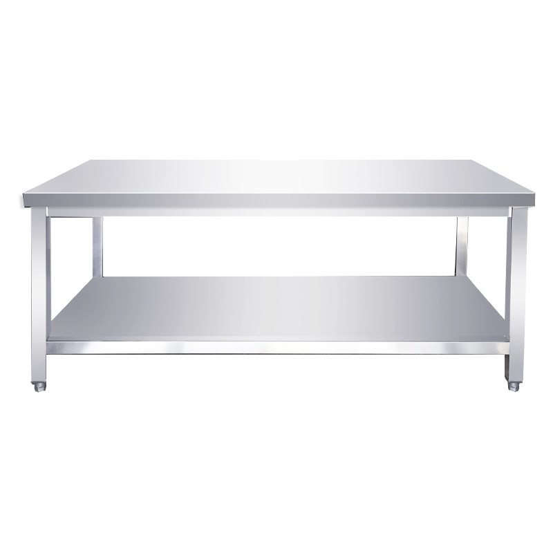 Special Thick Stainless Steel Workbench Square Leg Commercial Hotel Restaurant Snack Fast Food Shop Double-Layer Workbench Holder