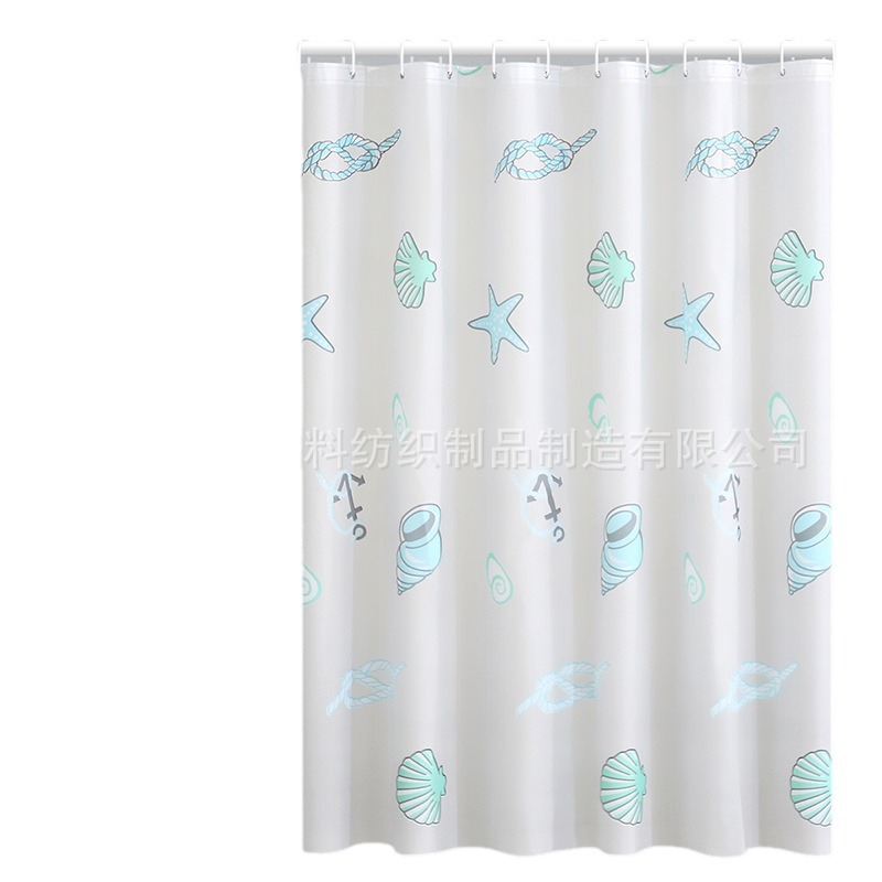 in stock PE printed shower curtain waterproof mildew-proof non-perforated bathroom toilet partition cross-border e-commerce hook curtain