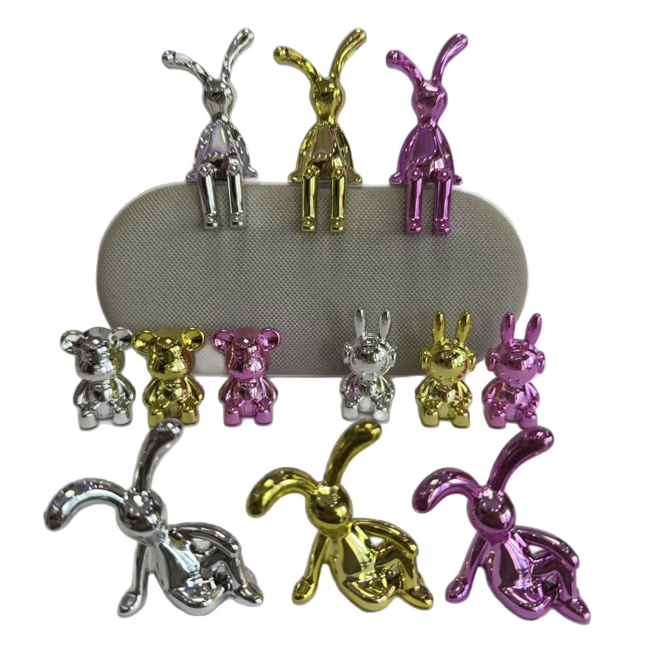 Cross-Border Creative Electroplating Long-Eared Rabbit Crafts Toothpick Holder Cup Lid Handle Accessories Tissue Storage Box Ornaments