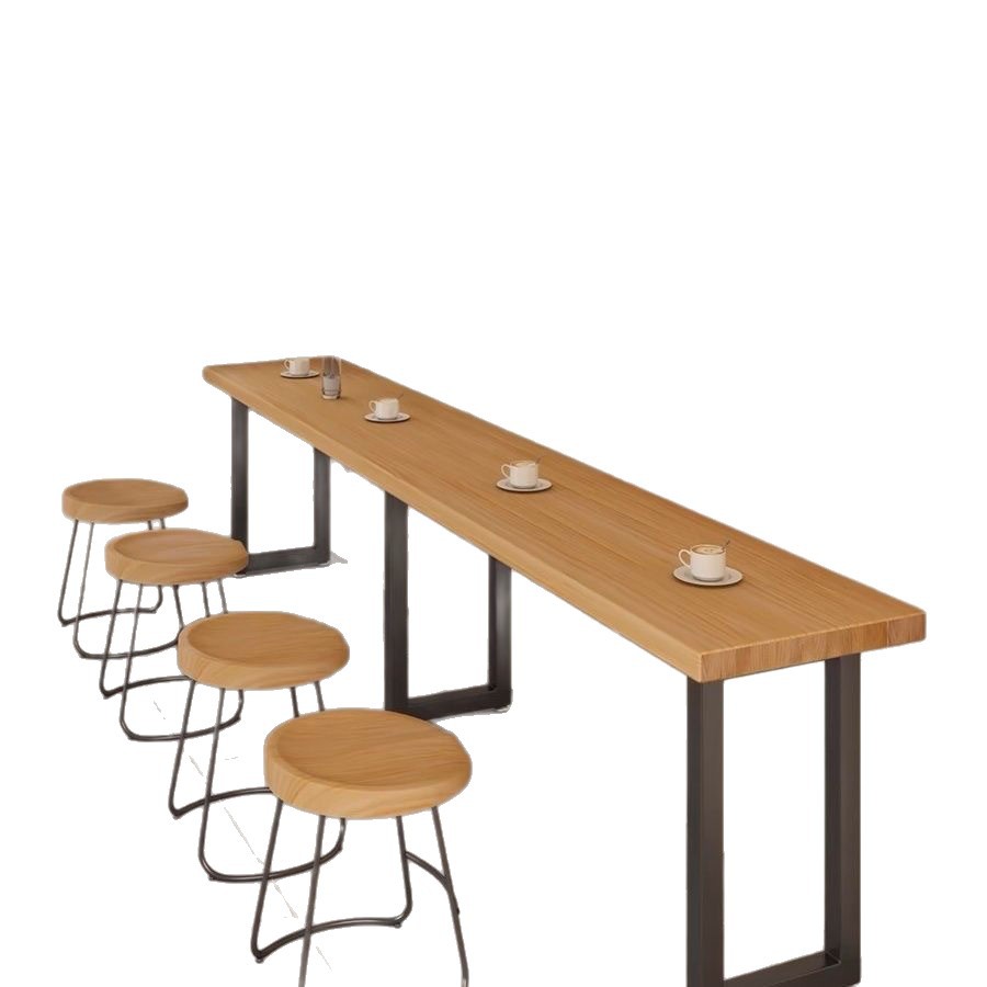 Wall-Mounted Narrow Dining Table and Chair Set, Low Bar Table by the Window, Industrial Style Convenience Store Snack Bar Long Table