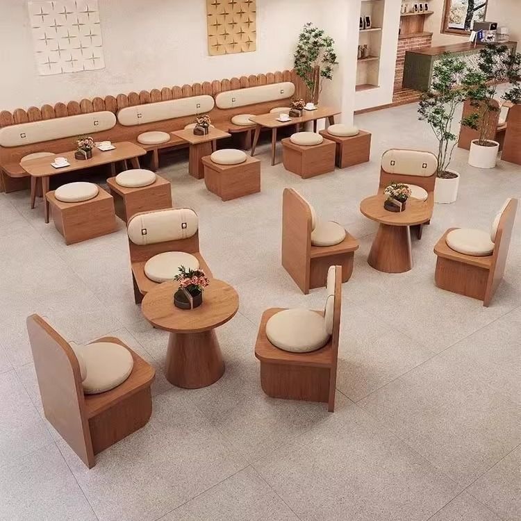 Card Holder Sofa Milk Tea Shop Table and Chair Combination Cafe Retro Dining Table Commercial Catering Tea House Wall Seat