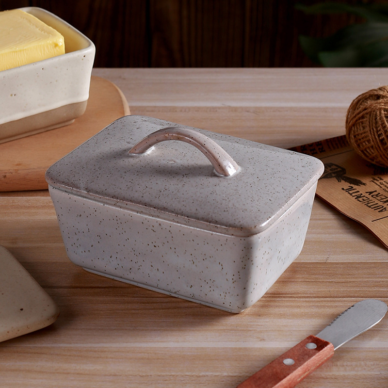 New cross-border retro creative ceramic butter box with lid plate square cream box western butter box in stock wholesale