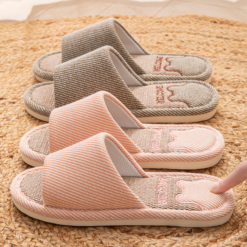Linen Slippers Men's Breathable Indoor Home Non-slip Soft Bottom Sweat-absorbent Spring and Autumn Four Seasons Cotton Linen Cloth Shoes for Women