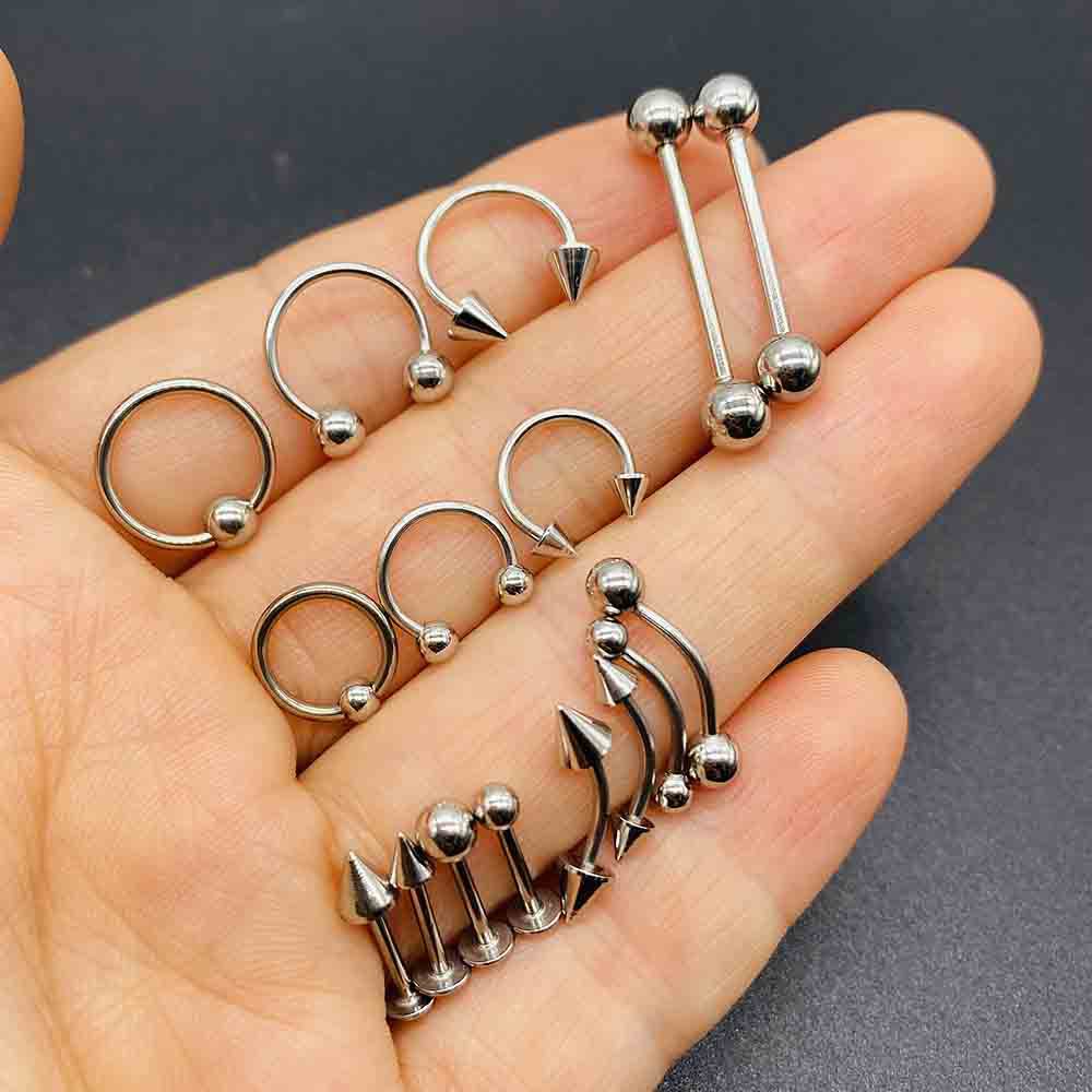 European and American Cross-Border Stainless Steel Piercing Jewelry Nose Ring Eyebrow Nail Lip Nail Tongue Nail Navel Ring Body Piercing Jewelry Wholesale