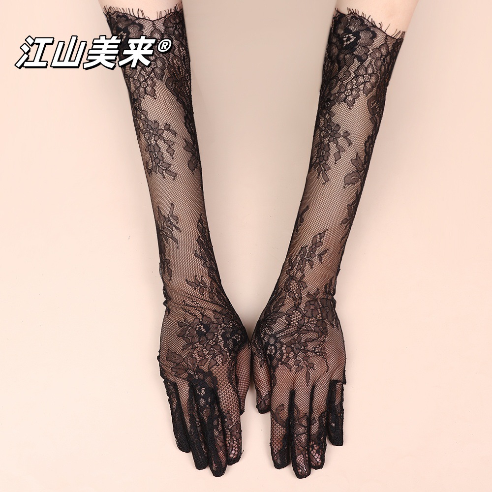 Новые длинные перчатки для свадебных платьев, черные кружевные для Хэллоуина