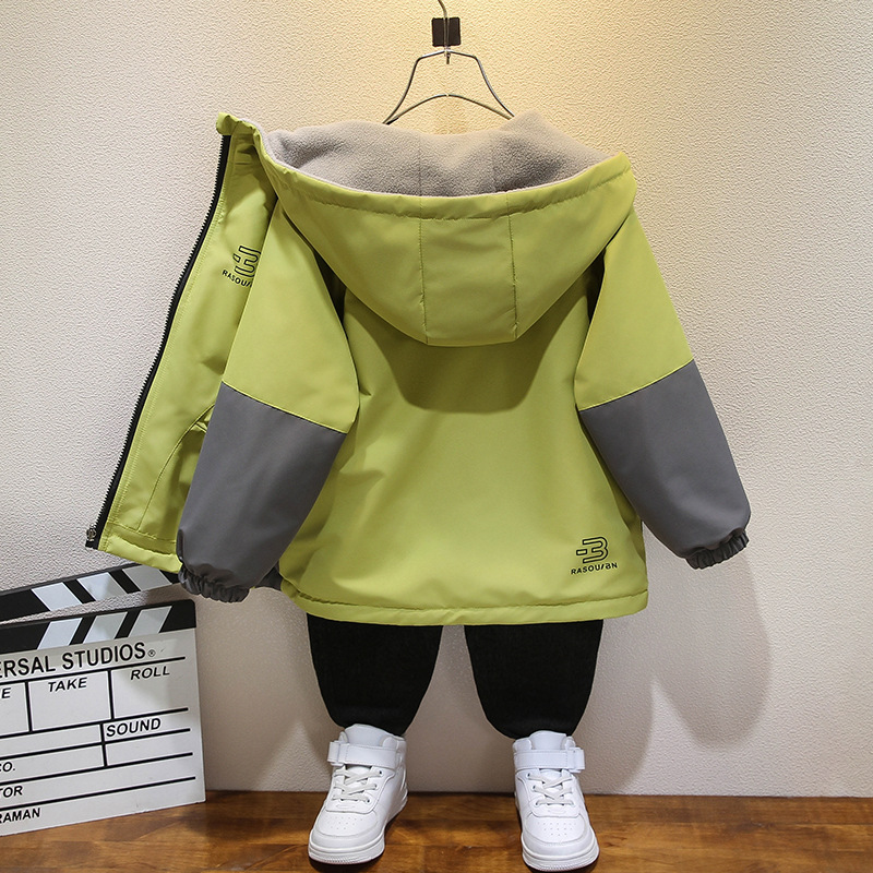 Boys' Autumn and Winter Fleece-Lined Reversible Jacket 2025 New Children's Windbreaker Spring and Autumn Coat for Older Children Reversible