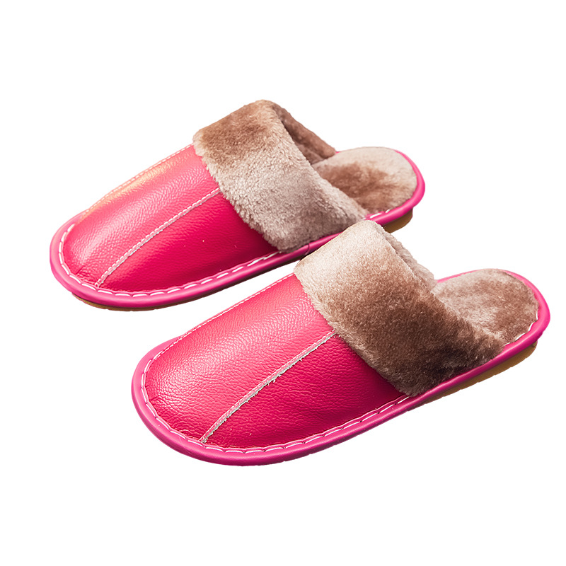 High-end gift indoor leather slippers for men and women home home autumn and winter warm couple confinement cotton slippers wholesale