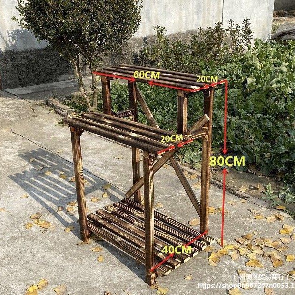 Carbonized Solid Wood Flower Rack Anti-Corrosion Wood Multi-Layer Outdoor Storage Rack Living Room Floor-Standing Succulent Pothos Flower Pot Plant Rack