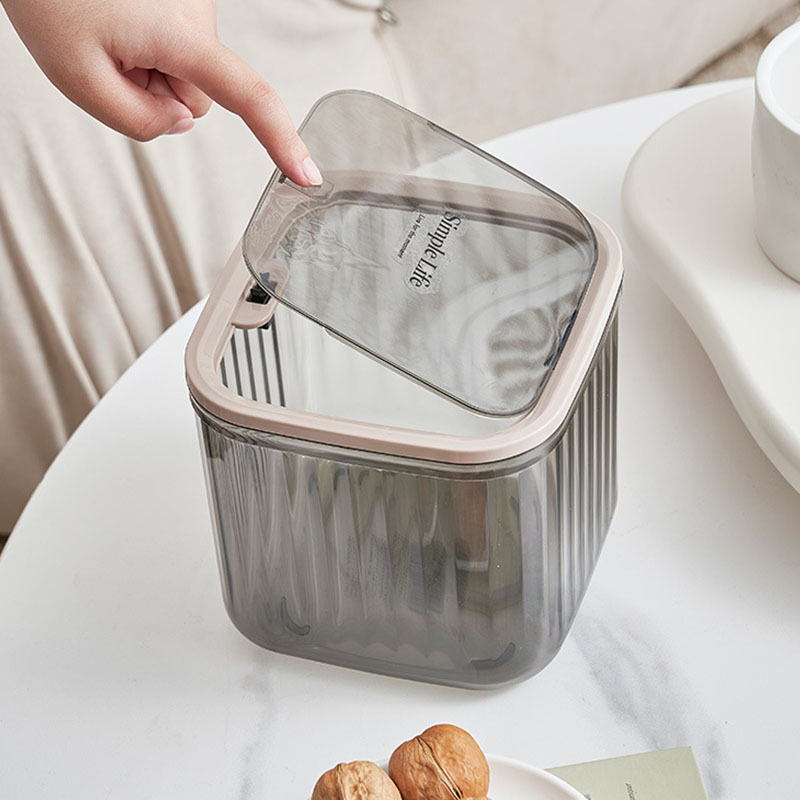 Light luxury mini desktop Trash Can household living room desk small paper basket press elastic cover sundries storage cleaning tube