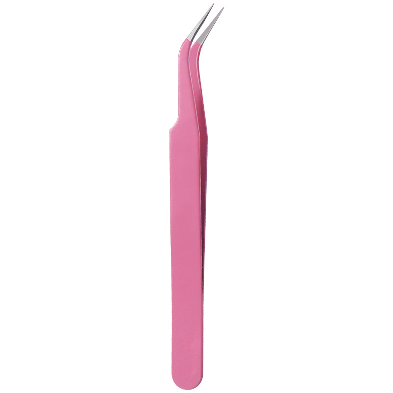 False Eyelash Tweezers Stainless Steel Gold Feather Clip Thick Pink Eyelash Elbow Tweezers Cardboard Packaging
