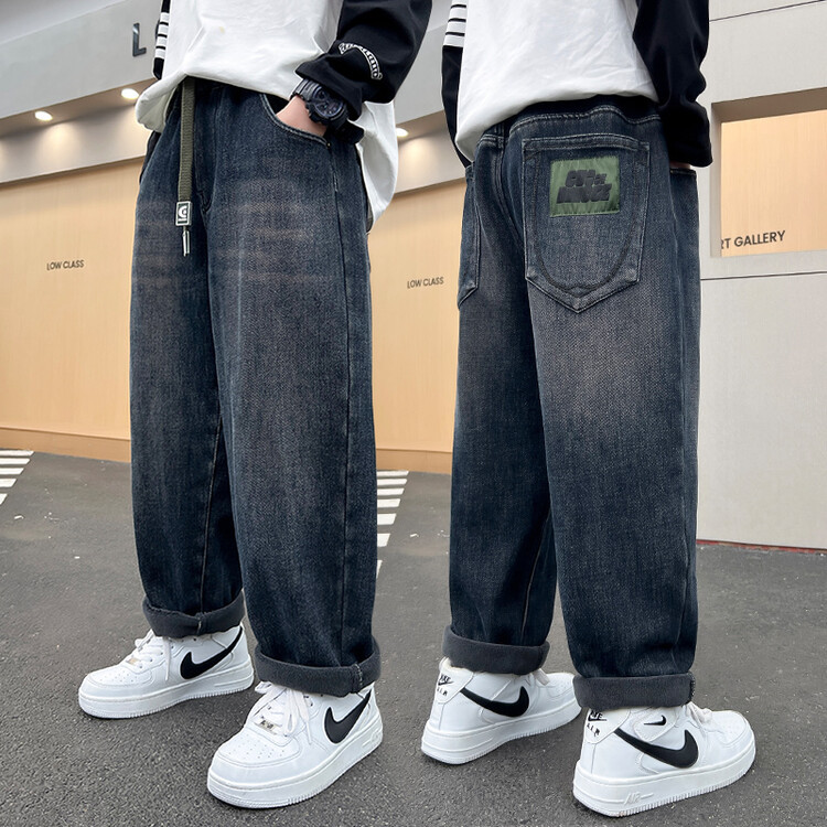 New Spring and Autumn Boys Jeans Boys Pants Trousers 2024 Medium and Large Children Casual Loose Straight-Leg Trendy