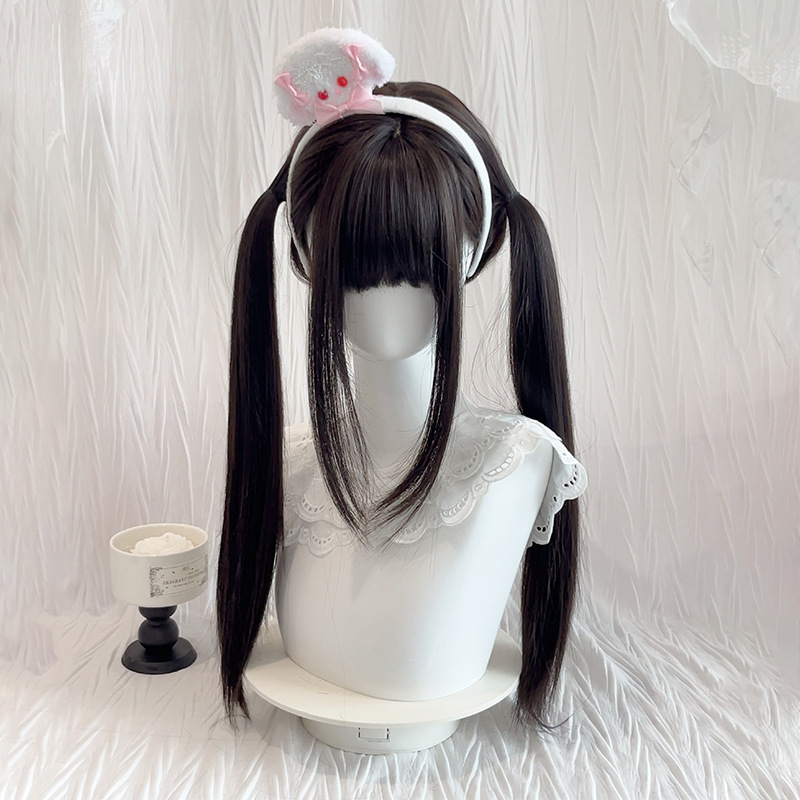 Сладкий двойной хвостик милой девочки Лолиты, натуральный человеческий парик, комплект Xiangyu