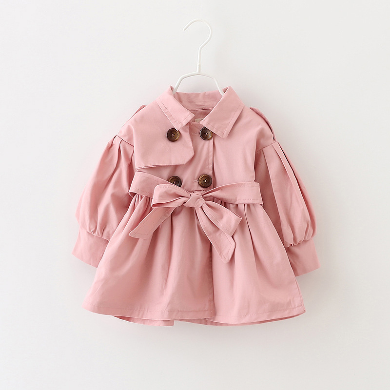 [Children's Coat] 2024 Autumn New Girls' Coat 80-110 Lapel Solid Color Long Sleeve Coat