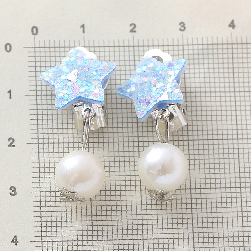 European and American Hot-Selling Children's Shiny Five-Pointed Star Ear Clips Imitation Pearl Pendant Earrings Fashionable Versatile Jewelry Ready for Sale
