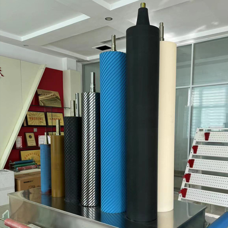 Printing Machine Laminating Machine Rubber Roller Spiral Groove Rubber Roller Roller Solvent-Resistant Rubber Roller Stainless Steel Roller Core Rubber Roller