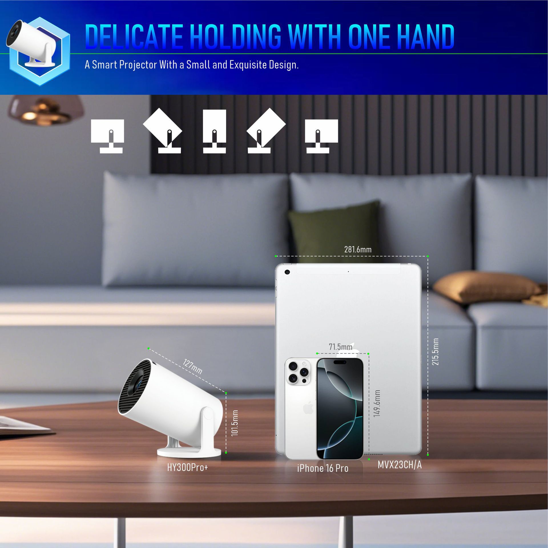 Cross-Border Popular Hy300Pro+ Projector H713 Android 12 Smart Speaker 4K Electric Focus Barrel Projection