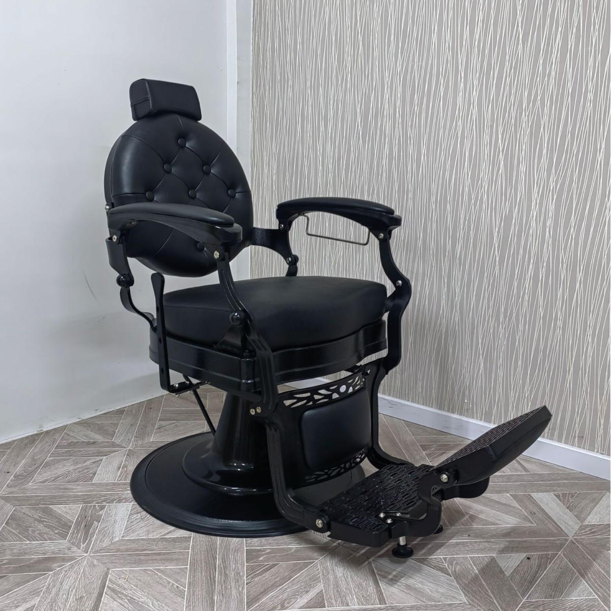 Fanjie Semi-Lying Reversible Barber Chair, Retro Green Hair Cutting Chair, Heavy-Duty Classy Hairdressing Chair for Hair Salons