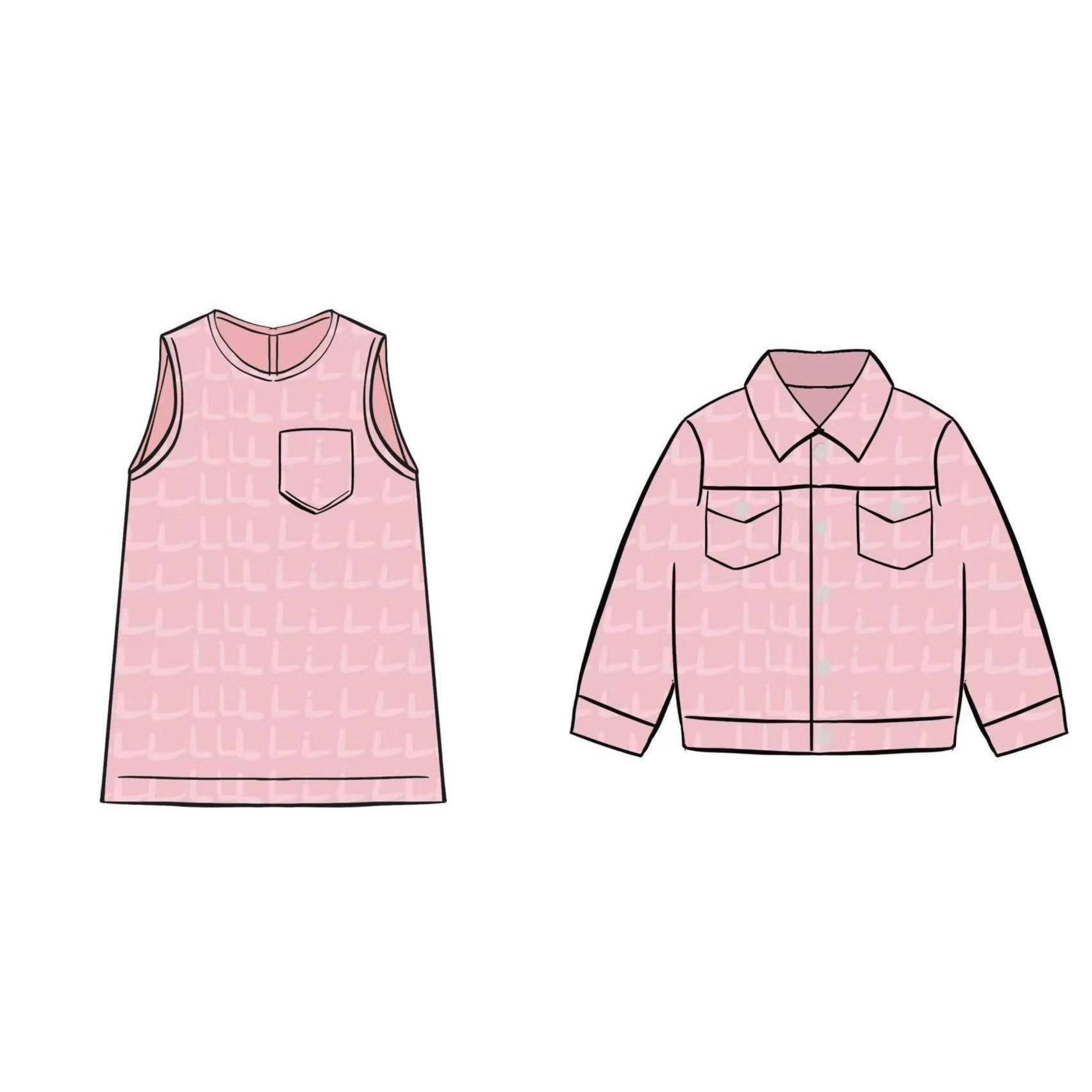 [в наличии] 7165 розовая джинсовая куртка + сарафан