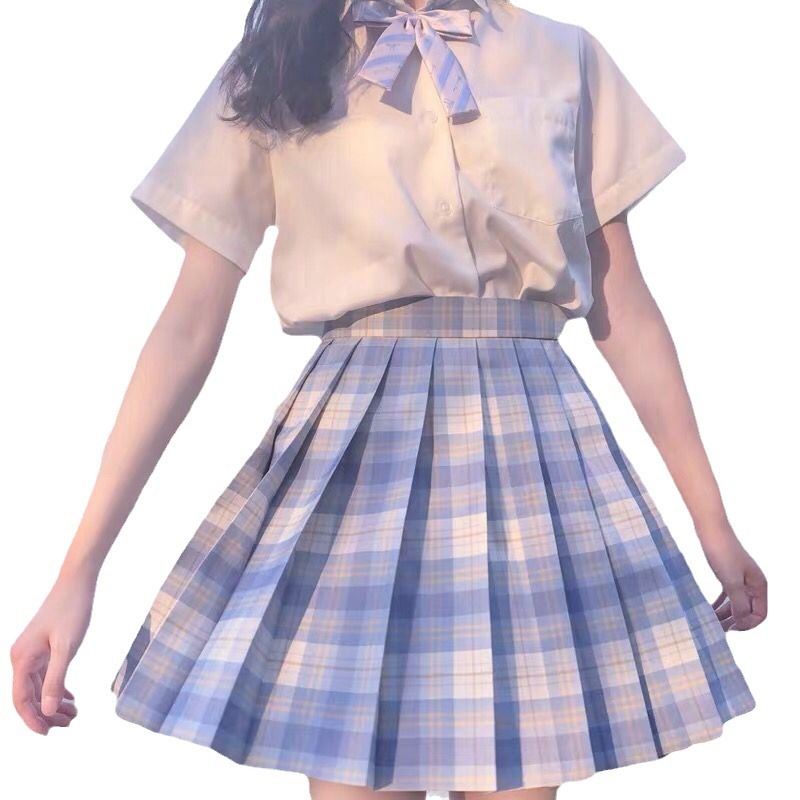 Japanese jk Plaid Skirt Junior jk Uniform Spring and Summer Full Embroidered Shirt Gentle One-Knife Sailor Dress Pleated Skirt