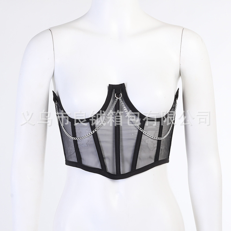 Fishbone Strip Girdle, Fishbone Lace Mesh Girdle, Mesh Fishbone Steel Ring Girdle
