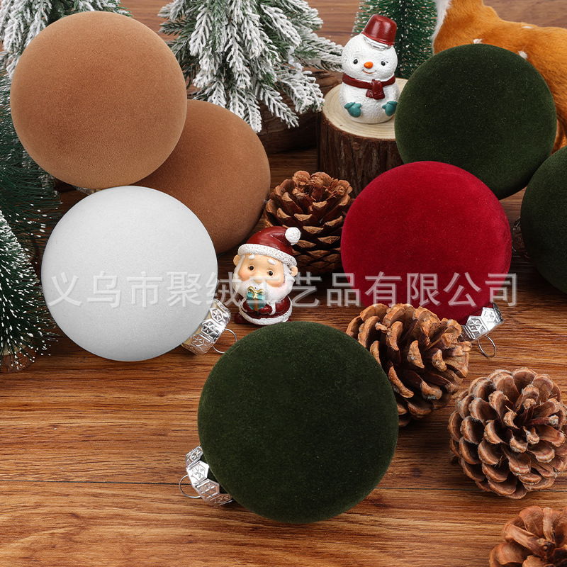 Christmas Flocked Ball 8cm Flocked Christmas Ball Round Ball Christmas Tree Decoration Ball Pendant Amazon Plush Christmas Ball