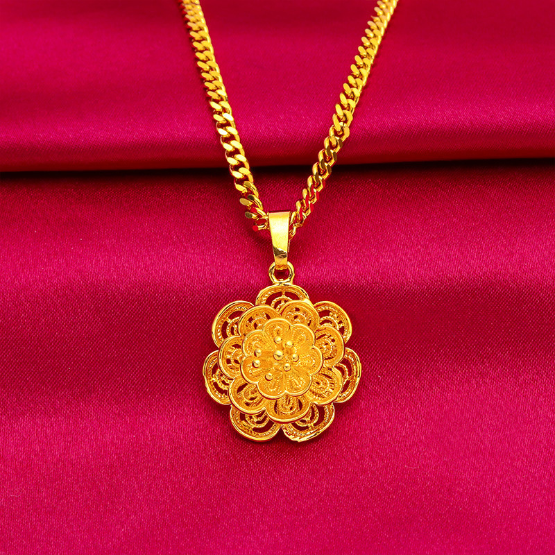 Vietnamese Sand Gold Women's Necklace Imitation Gold Flower Pendant European Coin Necklace Long-Lasting Gold-Plated Jewelry