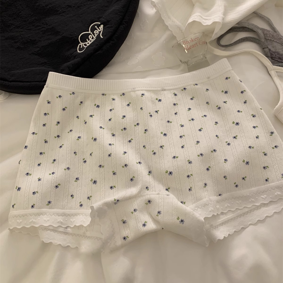 "Pink Convenience Store" [Spring Flower] Class A Cotton Pure Cotton Boxer Safety Pants for Girls Anti-walking Panties for Women