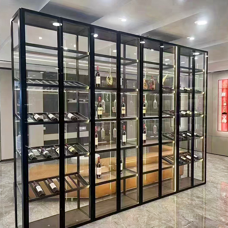 Stainless Steel Glass Wine Cabinet Display Cabinet Minimalist Glass Wine Rack Display Cabinet Storage Rack Minimalist Glass Cabinet Door Customization