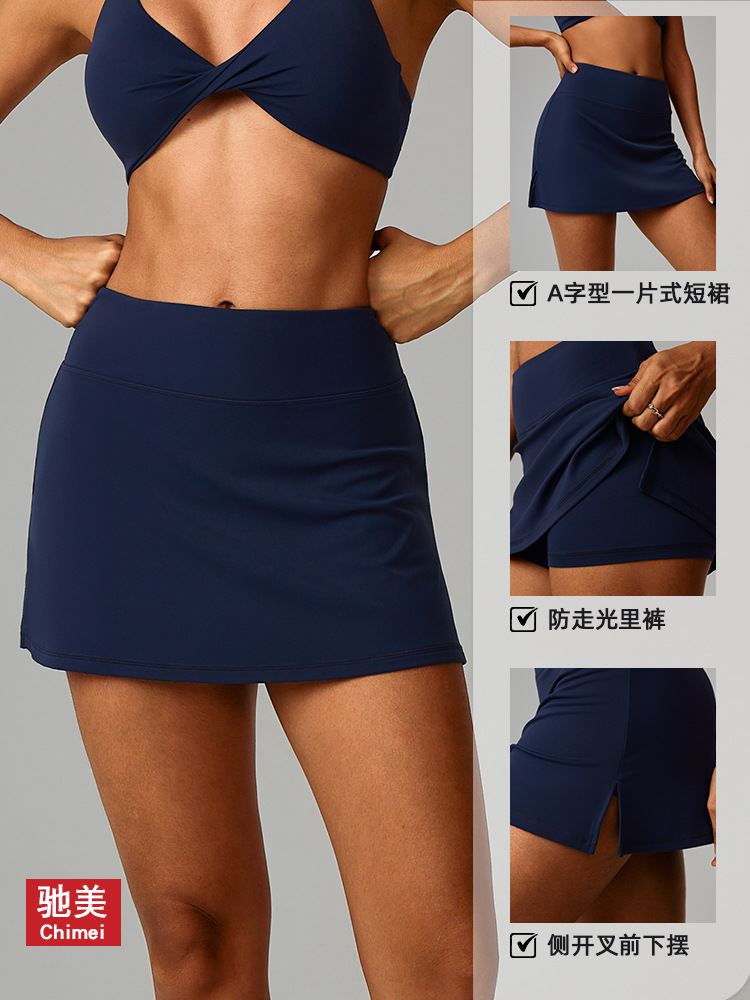 Chimei Summer Slim-fit Quick-dry Tennis Skirt Running Fitness Skirt Anti-running Fake Two-piece Sports Mini Skirt Cross-border