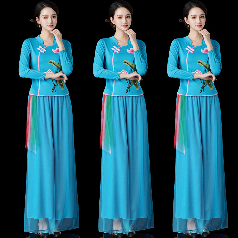 Square Dance Costume New suit Summer Yangko Costume Performance Costume Female Middle-aged and Elderly Fan Ethnic Classical Dance suit