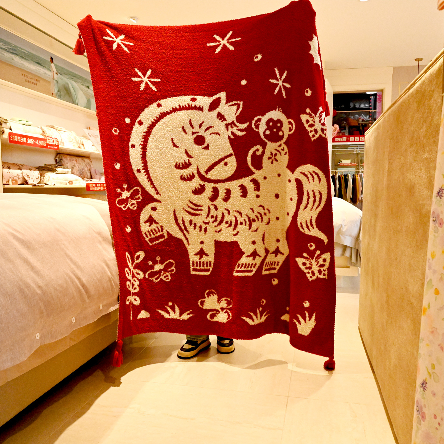 Вязаное одеяло B8A с полувелюром, подарок из Запретного города, год лошади, удачи, мгновенно становится маркизом, рождественское одеяло Amazon