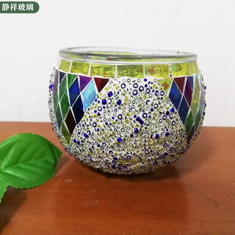 Manufacturer Glass Beads Sunshine Jar Wholesale Holiday Gifts Home Furnishings Glass Mosaic Candle Holder