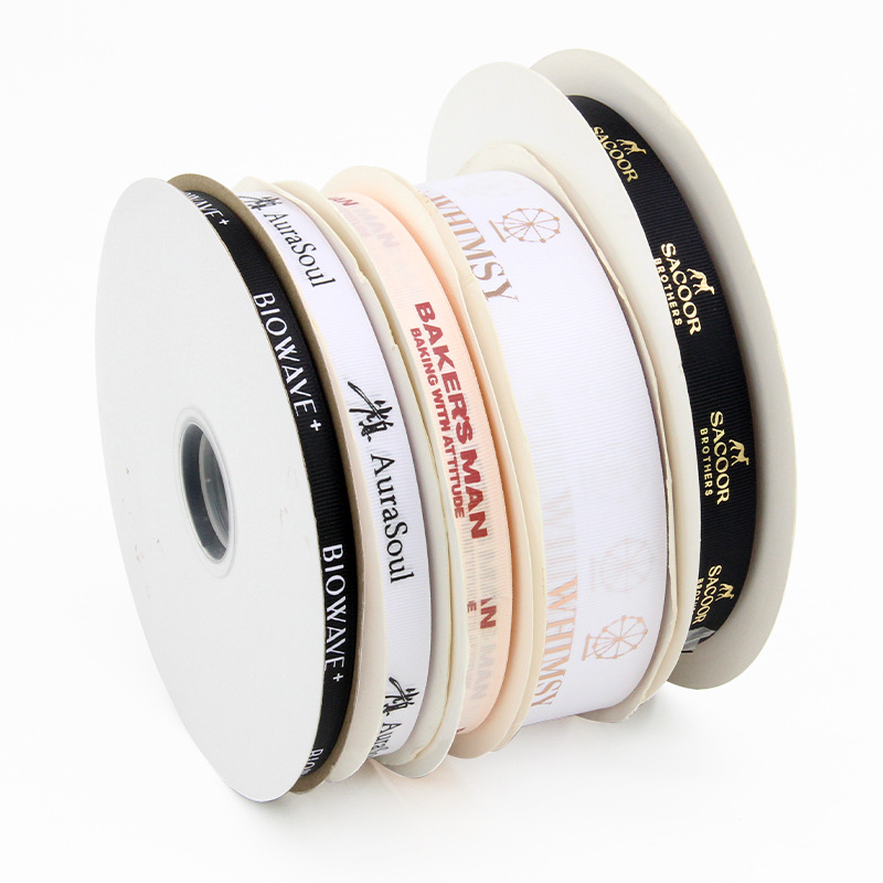 Yiwu Factory Ribbed Ribbon Printing Various Specifications Ribbon Hot Stamping Printing English Corporate Logo Packaging Ribbon Customization