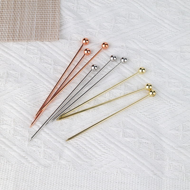 304 Stainless Steel Creative Fruit Picks Round Bead Skewers Bar Cocktail Decoration Picks Olive Preserves Metal Fruit Skewers