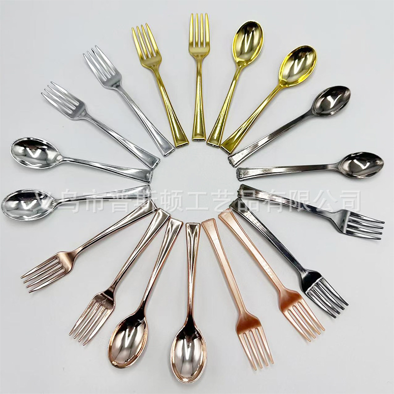 Одноразовая мини-вилка-ложка 9.8 см для десертов, пудинга, мороженого, кофе, с покрытием из золота и розового золота