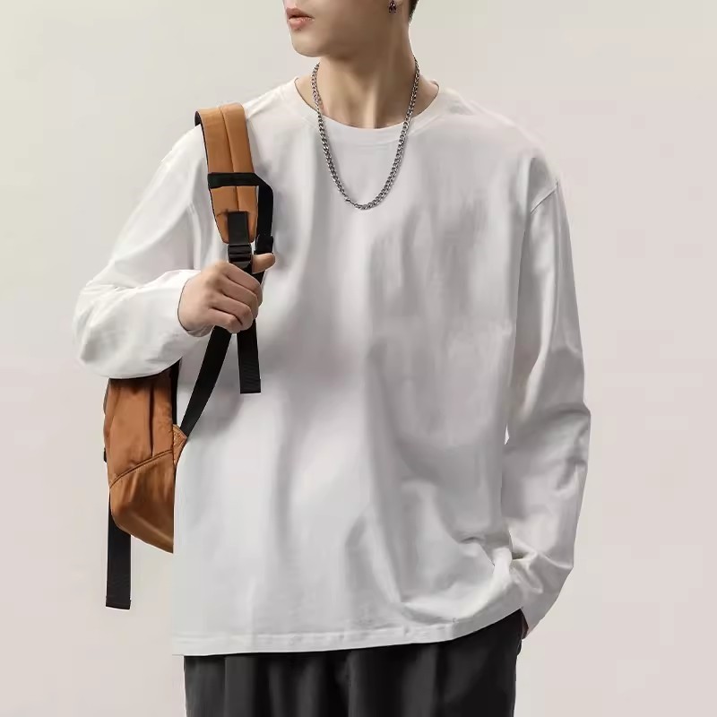 Heavy Weight Cotton Long-Sleeved T-Shirt for Women in Autumn and Winter Loose Layered Inner Layering Shirt Pure Color Men's and Women's Tops t Wholesale