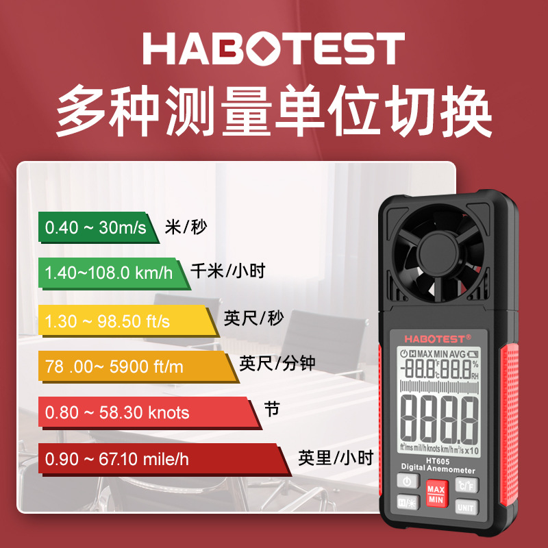 Huabo Ht605 Handheld Digital Anemometer High-Precision Anemometer Impeller Anemometer Air Volume Tester
