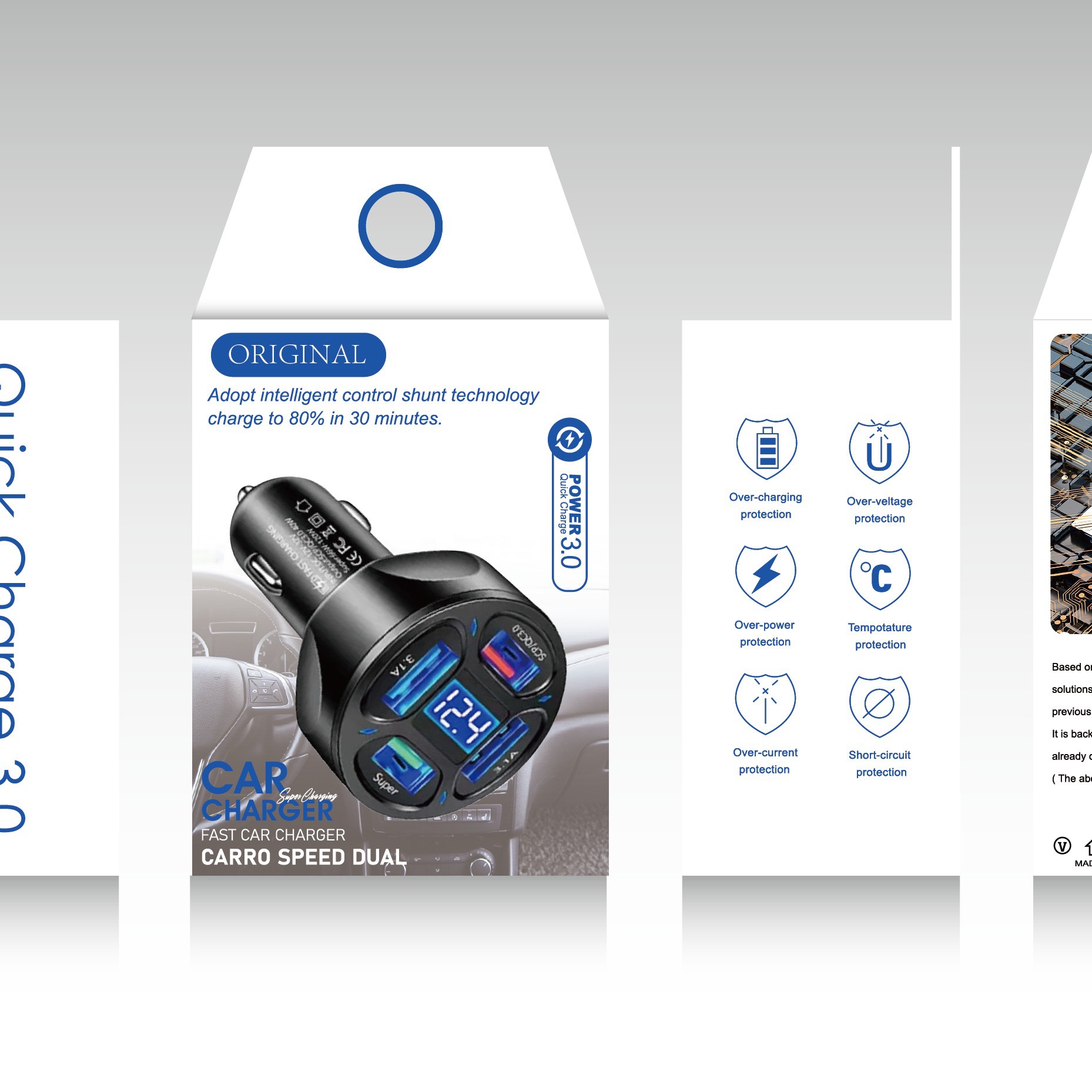 Fast charging 4USB with digital display car charger QC3.0 cigarette lighter 4.8A car universal 66W plus color box