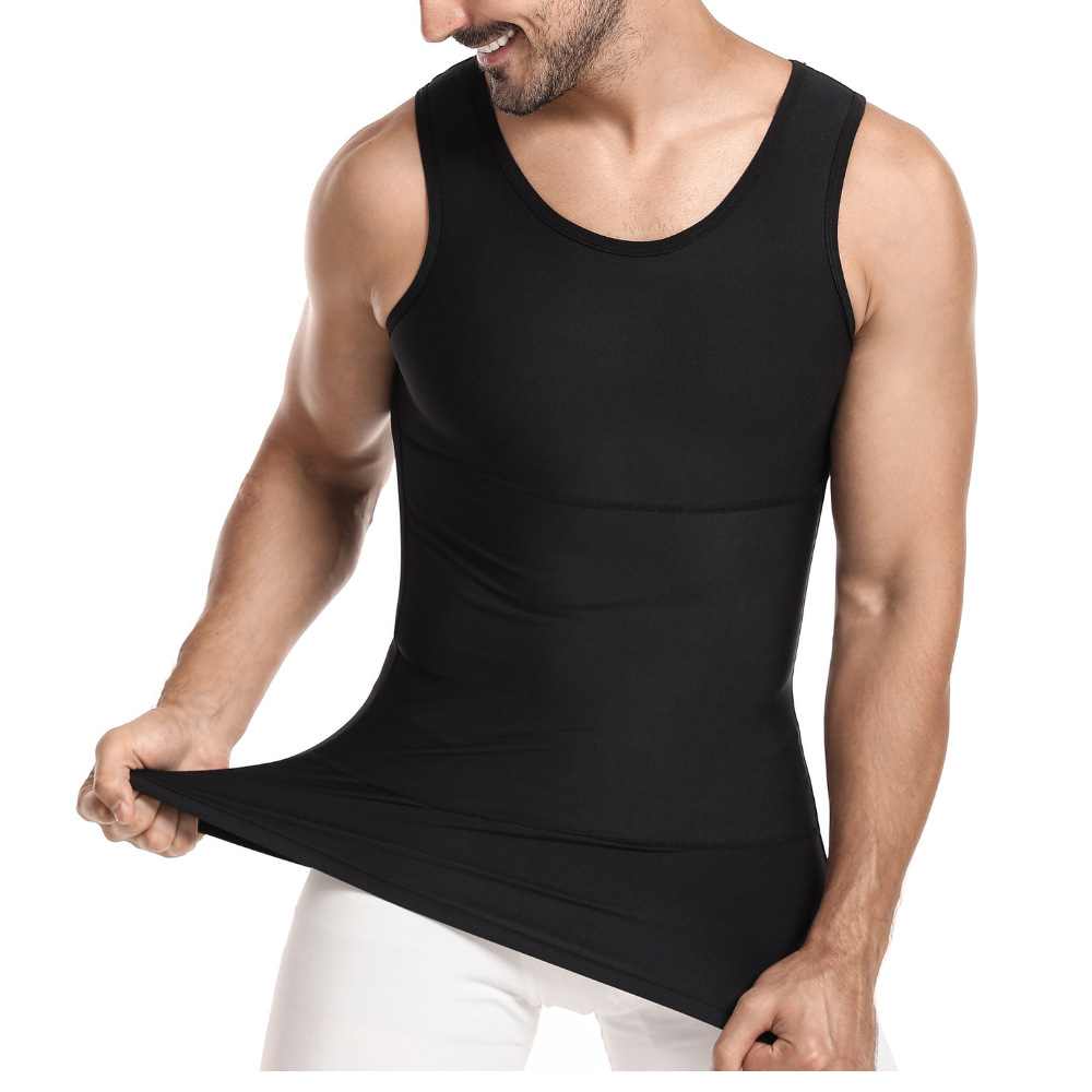 Cross-Border Hot-Selling High-End Men's Body-Shaping Tops and Vests, Waist and Abdomen Control, Round Neck, Sports Fitness and Leisure Body-Shaping Tops