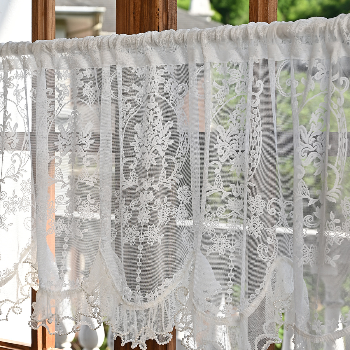 Fabric Manufacturer Wholesale Blackout Export Warp-Knitted Lace European-Style Arched Short Curtain 110Gms60Cm Gold-Edged Full Blackout