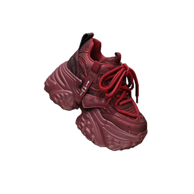 Thick-Soled Dad Shoes for Women 2025 Autum New Style Rhinestone Fashion Inner Heightening Women's Shoes Versatile Sports and Leisure Shoes